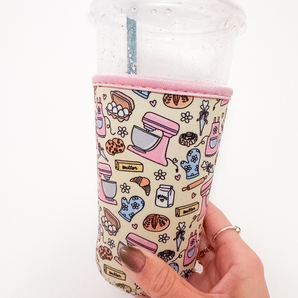 Pink and Butter Baking Patterned Cup Sleeve